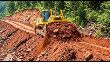 Start Amazing Project! Bulldozer Strength Building Steep Mountain Road in Extreme Mountain Terrain