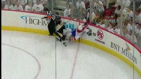 Matt Cooke DRILLS Andrei Markov (April,30,2010)