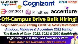 Cognizant | Accenture | Mindtree | Amdocs Off-Campus Hiring 2022, 2021 & 2020 | Salary 6.5 Lakhs