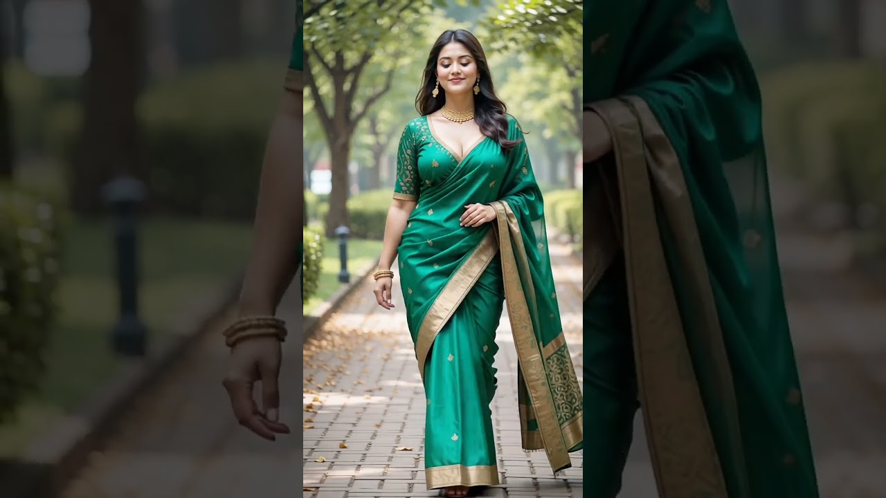 🌿✨ Regal Green Saree Elegance 💚👑