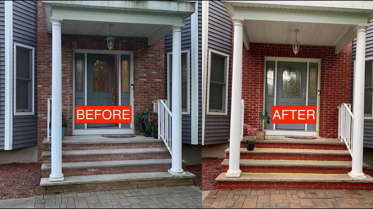 Painting exterior bricks individually to freshen the Painting exterior bricks individually to freshen the