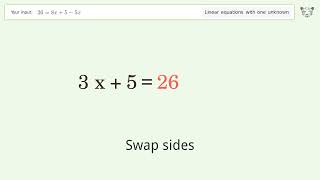 Linear equation with one unknown: Solve 26=8x+5-5x step-by-step solution