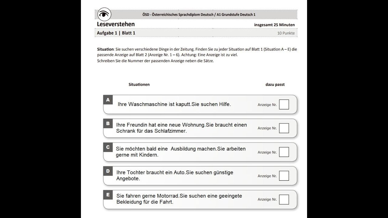 Leseverstehen A1 übungen Mit Lösungen Pdf
