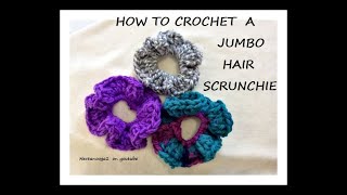 How to crochet a jumbo hair scrunchie, crochet hair accessories, quick, easy small crochet project