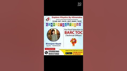 🎉Congratulations to our Explore Physics Students for Final Selection in #BARC_TECHNICAL_OFFICER