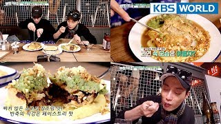 Dujun and Gikwang enjoy unique meat pies. YUM!! [Battle Trip/2018.03.18]