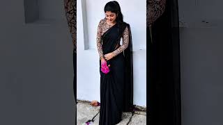 Black Sarees with Full sleeve front open stretchable Cotton comfort fit blouses.