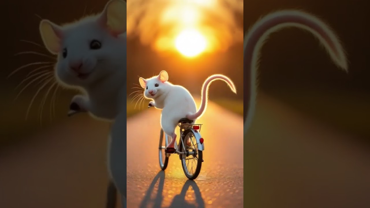 The rat is riding a bicycle 