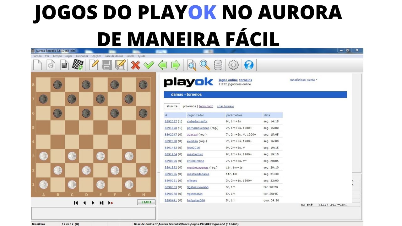 Jogo de Damas: Importar Jogos do PlayOk Para o Programa Aurora de