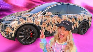 Covered Tesla With Girlfriends Face! *Freakout Reaction*