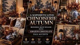 A Sophisticated Chinoiserie Autumn Blending Blue Willow with Amazon Chocolate Fall Accents