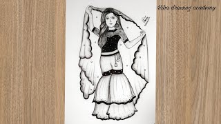 How to draw a Girl beautifull sharara Dress - Drawing easy || pencil sketch for beginner || drawing