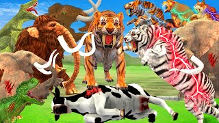 10 Elephants Vs 10 Dinosaur Vs 10 Zombie Tigers Attack Cow Cartoon Buffalo Rescue By Woolly Mammoth