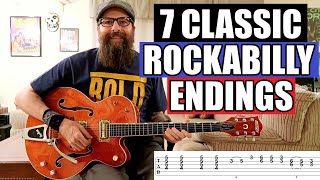 Video thumbnail of "7 Classic Rockabilly Guitar Endings - Lesson w/TABS"