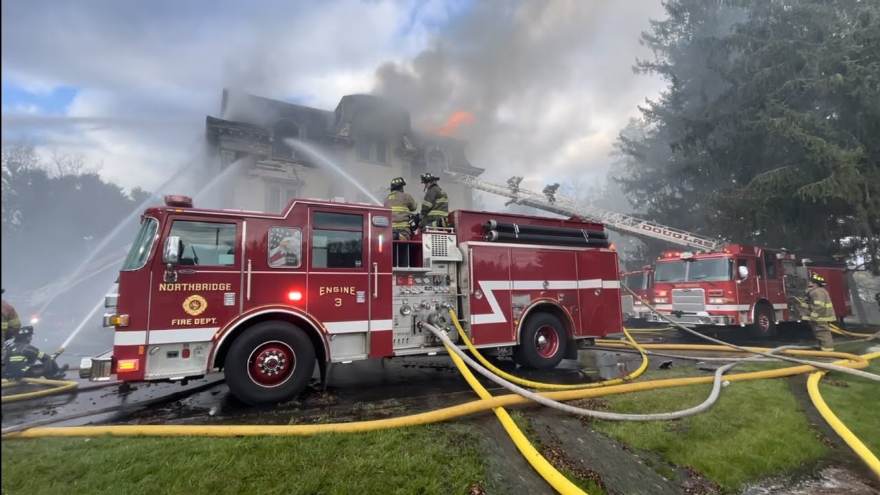 Massive 4 alarm fire consumes Victorian home in Northbridge, Ma