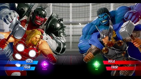 Red Gladiator Hulk and Blue Thor vs Blue Hulk and Red Thor MARVEL VS. CAPCOM: INFINITE
