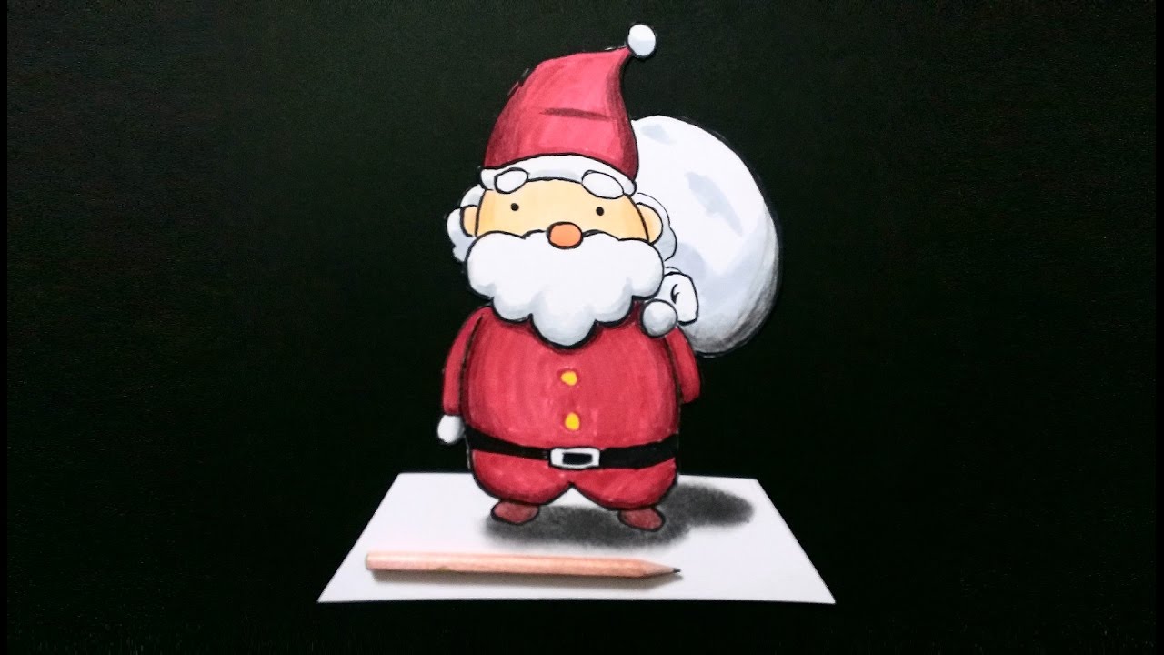 トリックアート 立体的なサンタの描き方 How To Draw Santa Claus Youtube