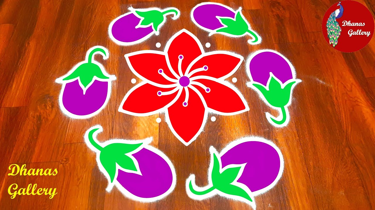 Brinjal kolam|Beautiful Brinjal Rangoli with Dots|Margazhi kolam|new year 2023 rangoli|Brinjal Muggu