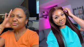 Chatty GET MY HAIR DONE WITH ME + Lash Hack | Brown Cherry Kinky Straight Wig Install | WowAfrican