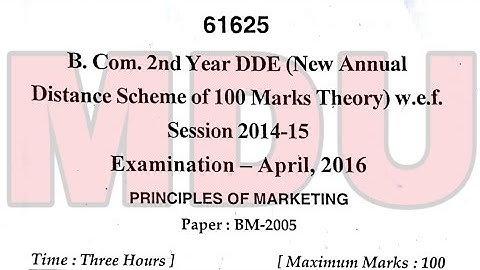 B.com 2nd Year dde (New Annual Distance) Principles of Marketing Question Paper Mdu Apirl 2016