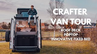 2 STOREY Crafter Van Tour w/ INNOVATIVE FULL SIZED bed & ROOF DECK CHAIRS | Our biggest & best yet!