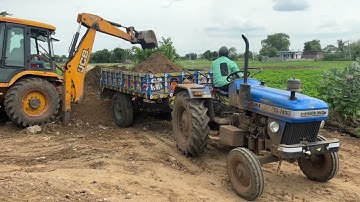 JCB 3dx Backhoe Loading Pond Murum in Sonalika Tractor Video Part-03 || SRIKANTH SSLC