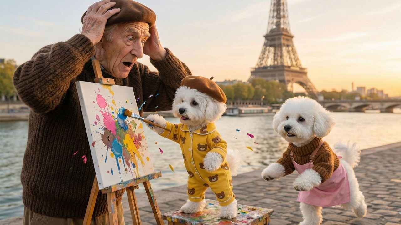 Baby Puppy accidentally spilled paint🎨🖌️, how did Mama Dog and artist react?😱