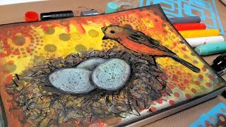 Birds Nest Mixed Media Real Time Tutorial // Smart Art Box July