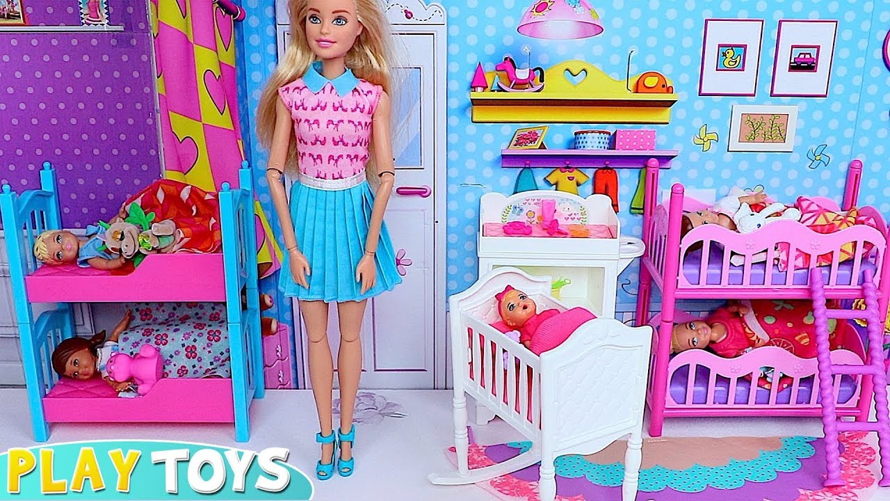 Barbie Doll school morning routine for 4 babies! Play Toys family story -  YouTube