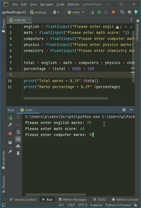 Python program to find student grade #python #shorts #pythonprojects # ...