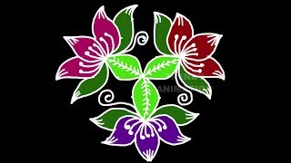 Creative lotus rangoli design 7*4dots with colors | Friday lotus kolam | Muggulu |