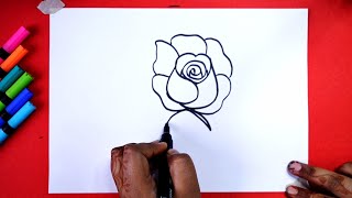 How to draw rose flower step by step with Letter S -How to draw rose flower easily - rose flower