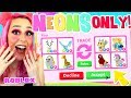NEON PETS *ONLY* TRADING CHALLENGE in Adopt Me! NEON LEGENDARY PETS! (Roblox)