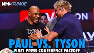 Mike Tyson, Jake Paul Have Playful First Faceoff at New York Press Conference | Paul vs. Tyson