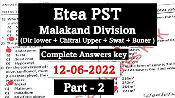 Today ETEA PST Solved Paper 12-06-2022 Malakand Division |Part-2| etea pst test swat, dir, chitral