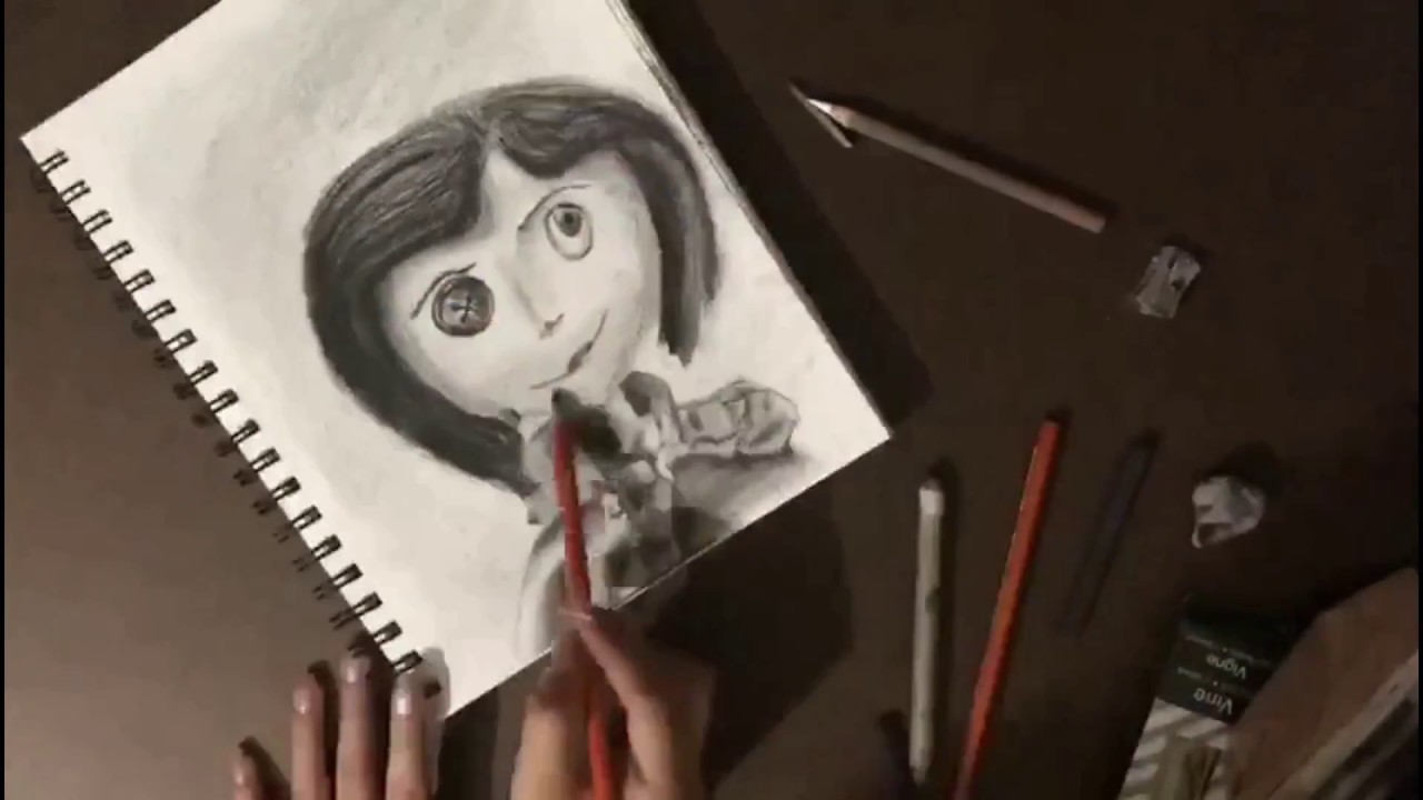 Coraline Speed Drawing Using Charcoal Youtube