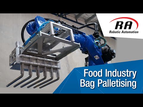 Palletizing of 25 kg open mouth bags with milk powder | Automation of  packaging line* Automation of palletizing solutions is increasing and the  focus on integrating robots in a production line has