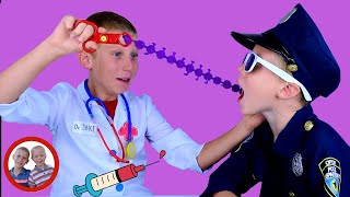 Doctor Set Toys | Sick Police Officer! Mike and Jake Pretend Play/Doctor Kit डॉक्टर सेट  العاب دكتور