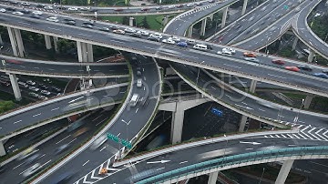 Time Lapse Aerial View Shanghai Skyline Car Traffic Jam Freeway China Busy City. Stock Footage