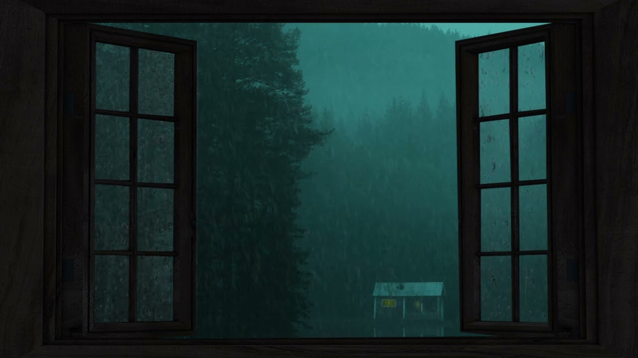 4K 10 hours - Tropical Storm Window with Rain \u0026 Thunder - relaxation, meditation, nature