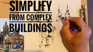 Simplify from complex buildings/Urban sketching/Loose style sketch/Ink drawings