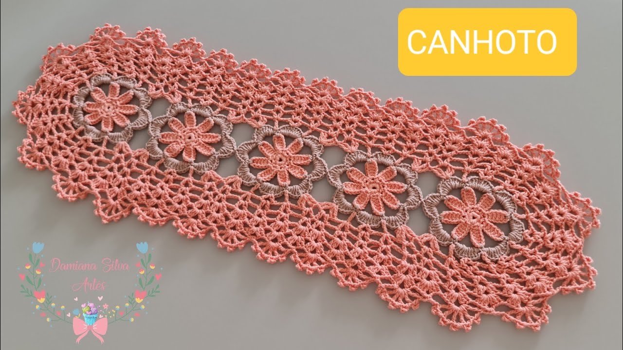 Table runner with 5 flowers, step-by-step instructions for the