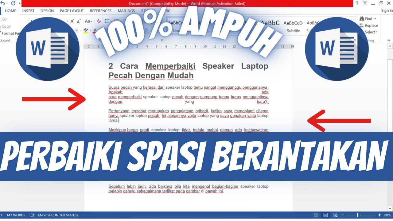 Cara mengatasi spasi berantakan di word | Spasi Terlalu Jauh