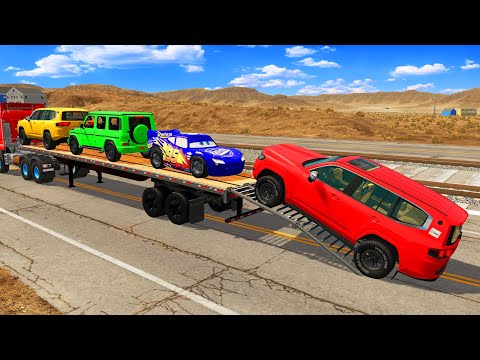 Flatbed Truck Mcqueen  Transportation with Truck   Pothole vs Car #009   BeamNG Drive