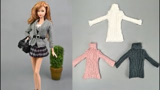 Barbie elbise yapımı | Barbie hırka yapımı - Barbie kot ceket nasıl yapılır ? 5 dakikada hallet |