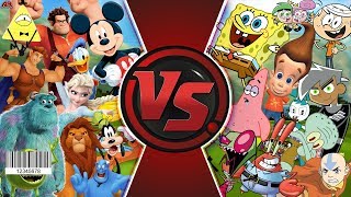 DISNEY vs NICKTOONS TOTAL WAR! (Mickey vs SpongeBob 3) Cartoon Fight Club & Rewind Rumble!