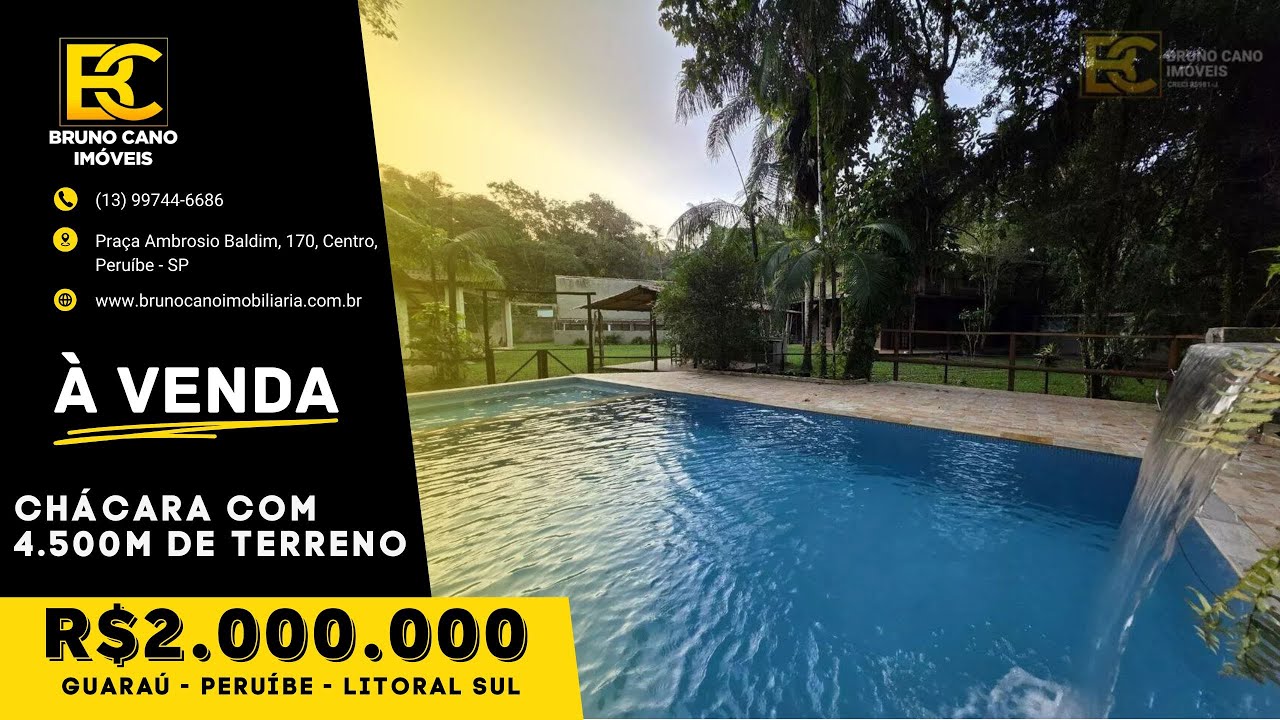 CHÁCARA COM 4.500m DE TERRENO À 200m DO MAR- Peruíbe SP | Litoral Sul