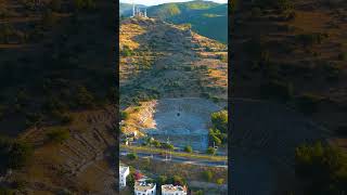 Vertical video. Bodrum, Turkey. Stage view of Bodrum Ancient Theatre, a historic venue for summer...