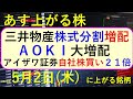 あす上がる株　2024年５月２日（木）に上がる銘柄　～最新の日本株での株式投資。三井物産、アイザワ証券、イビデン、あおぞら銀行、アイティメディア、タカラトミーの決算と株価。高配当株やデイトレ情報も～