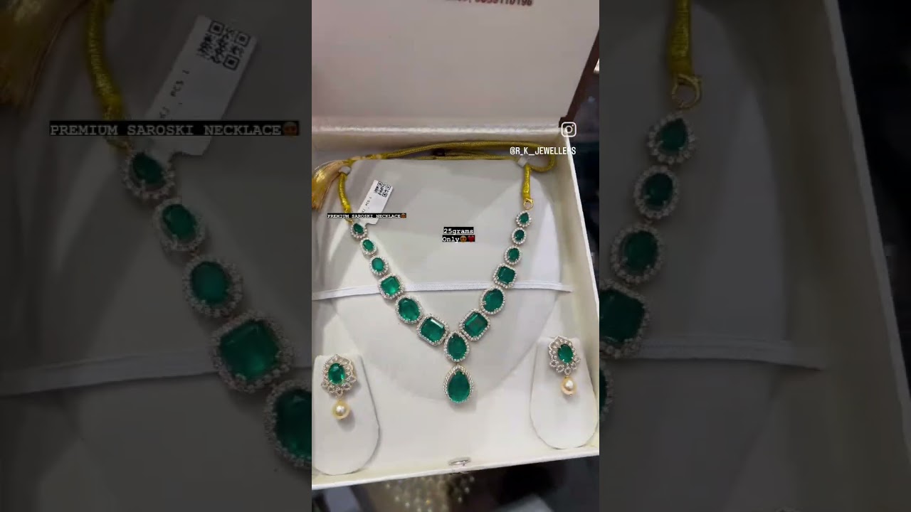 💖🔥Beautiful gold emerald stone necklace set 